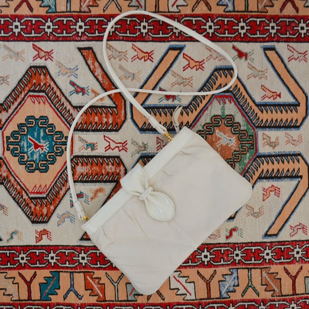Vintage 80s A W Leather Ivory Convertible Clutch Crossbody Purse